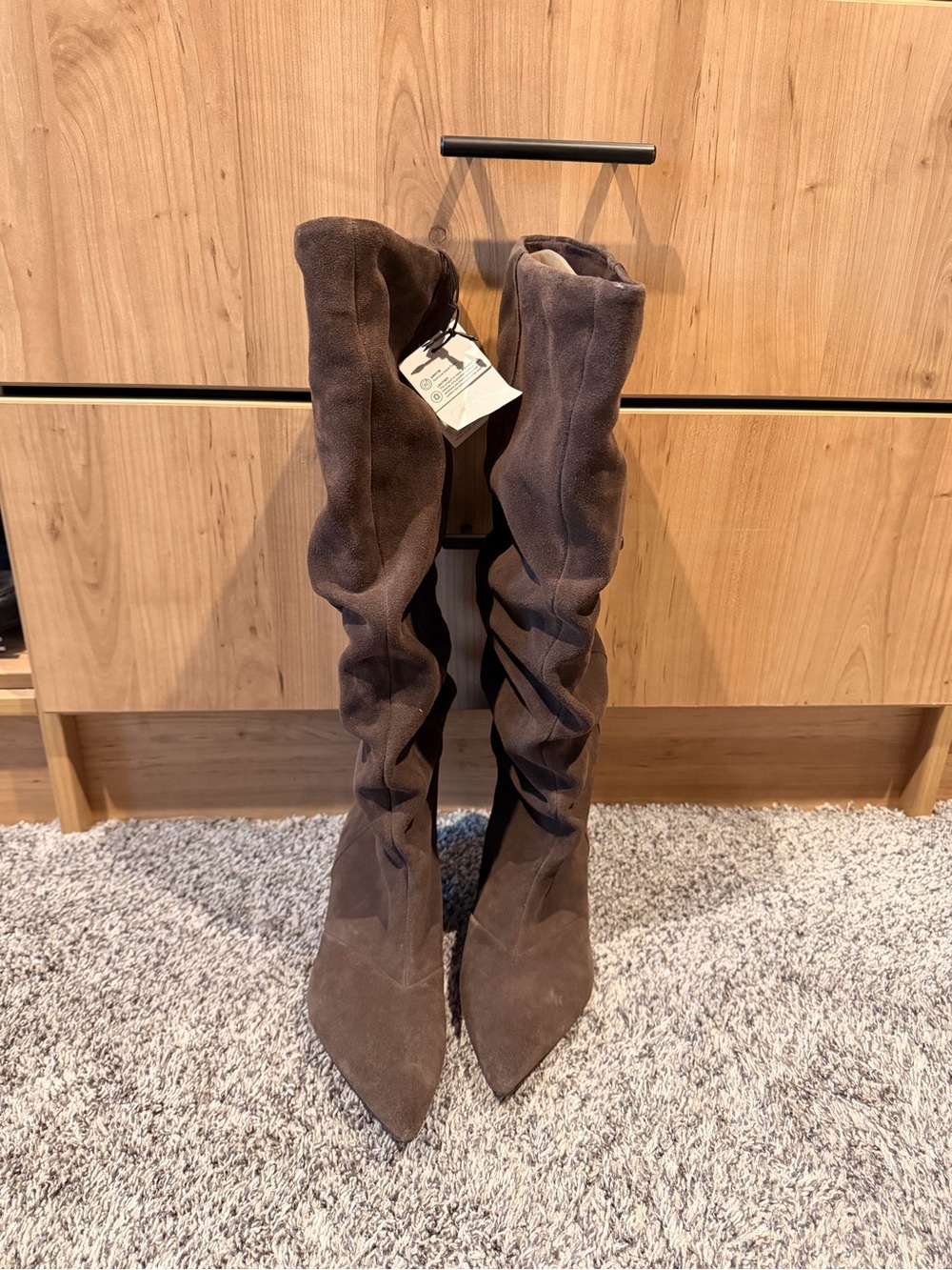 Zara Brown Suede Slouch Pointed-Toe Boots